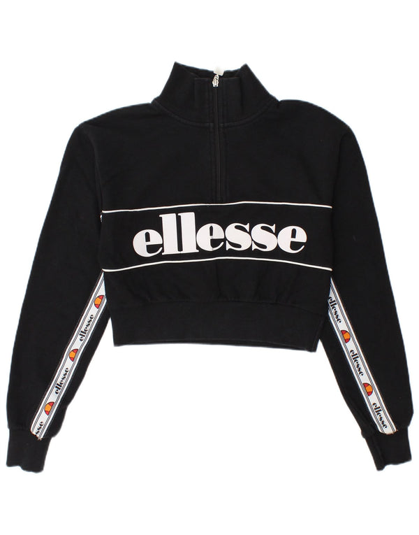 Felpa Ellesse da donna con collo con zip e grafica oversize, maglione UK 6 XS nera