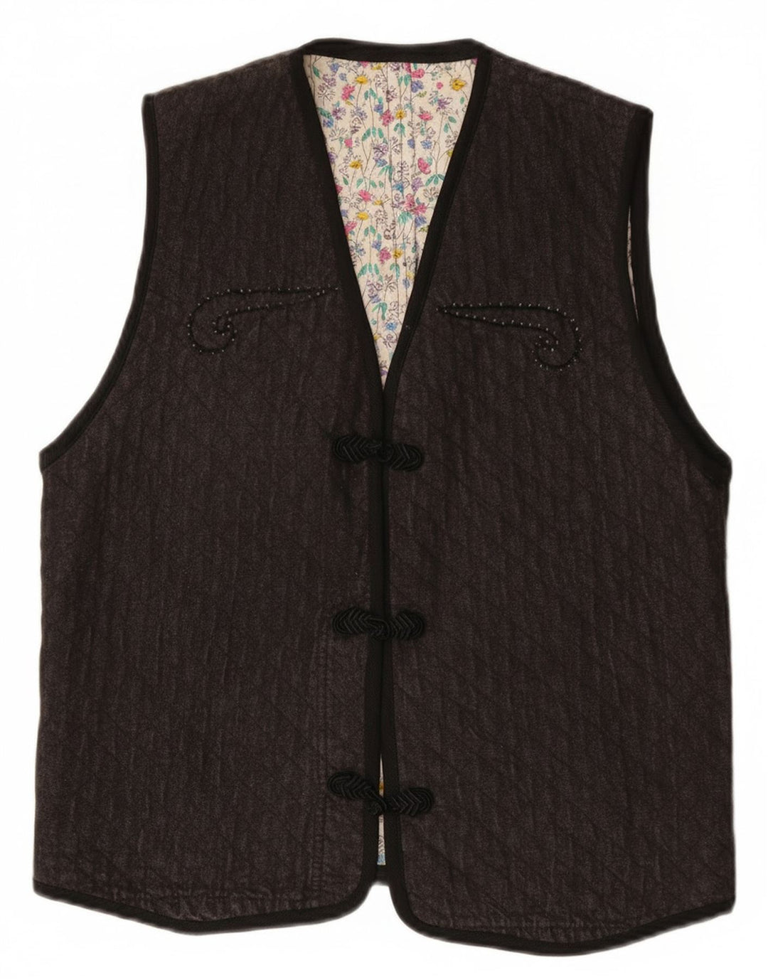 Gilet da donna vintage UK 12 grigio medio Paisley