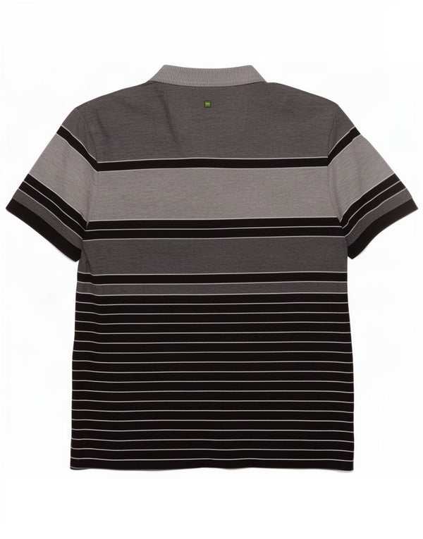 Polo da uomo Hugo Boss grande in cotone a righe grigie