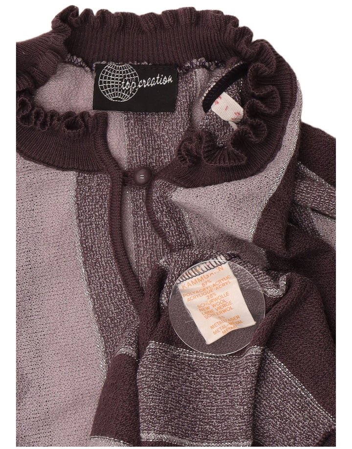 Maglione vintage da donna con collo alto e collo alto IT 44 Acrilico a righe grigio medio