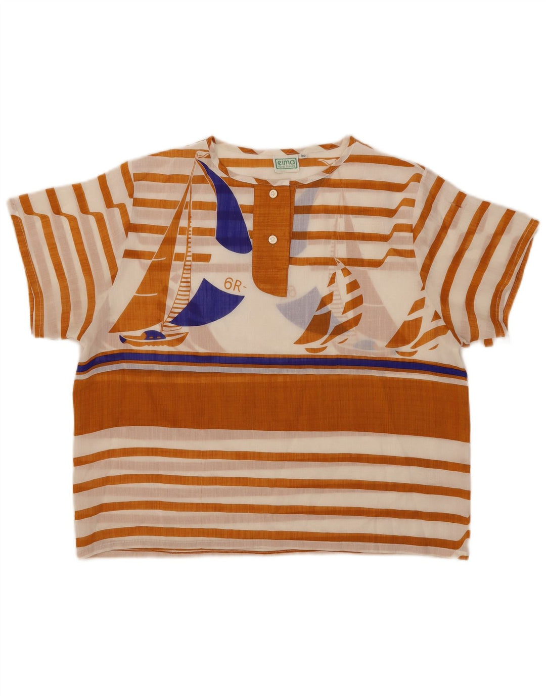 Camicetta oversize con grafica vintage da donna Top EU 36 piccola a righe marroni