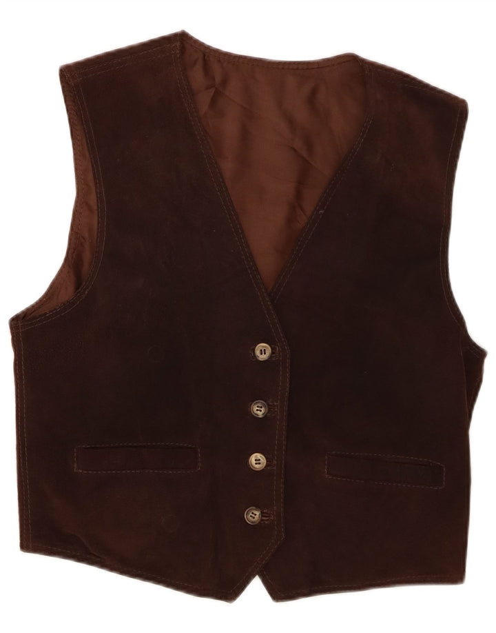 Gilet vintage da donna in pelle scamosciata IT 46 Large Marrone