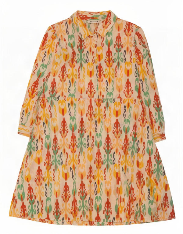 Abito a trapezio con maniche a 3/4 da donna Zara UK 20 2XL Ikat multicolore
