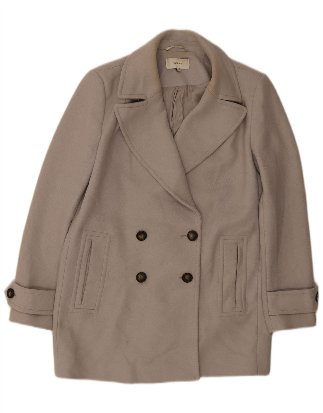 Cappotto corto doppiopetto da donna Reiss UK 14 grande lana grigia