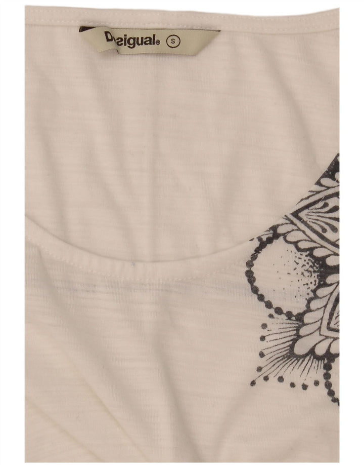 Desigual Womens Graphic Top manica 3/4 UK 10 Small White Colourblock