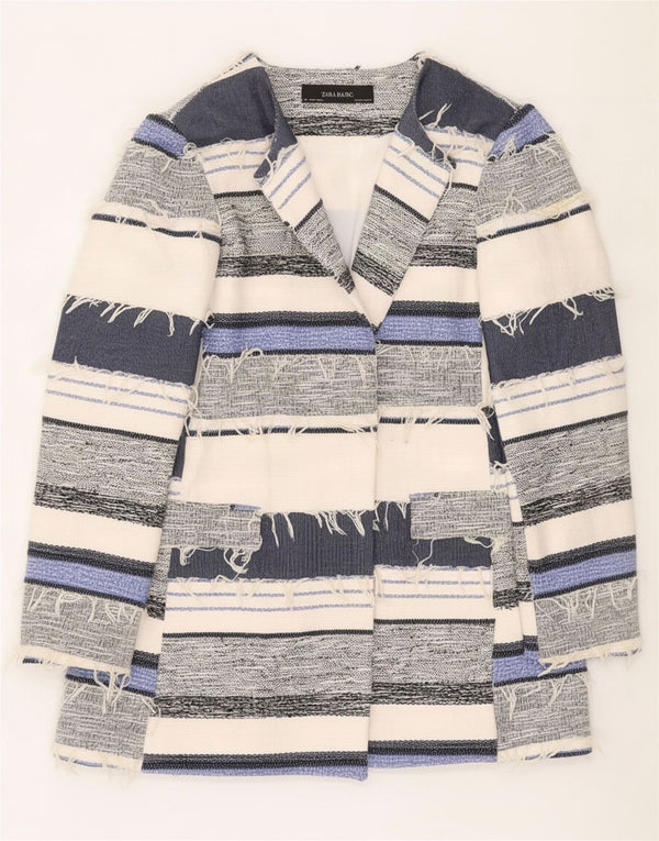 Giacca blazer aperta da donna Zara UK 16 grande cotone a righe multicolore