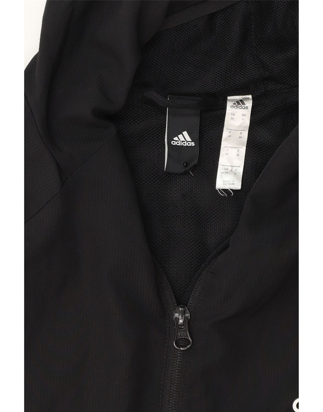 ADIDAS Mens Hooded Tracksuit Top Jacket Medium Black Polyester Vintage Adidas and Second-Hand Adidas from Messina Hembry 
