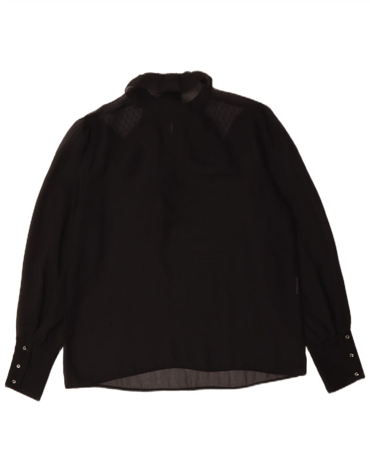 Top vintage da donna a maniche lunghe trasparente trasparente UK 16 grande nero
