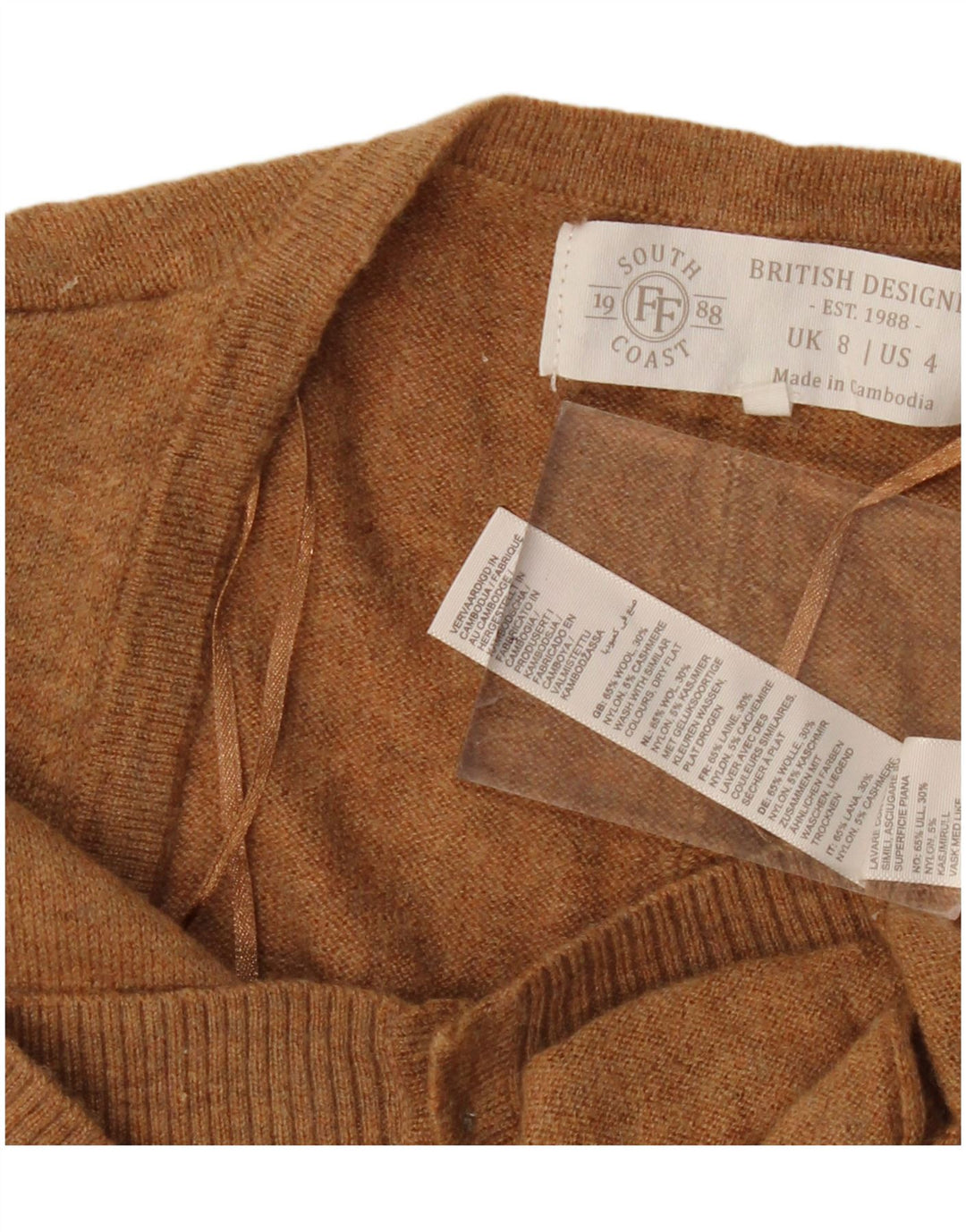 Maglione cardigan da donna della South Coast UK 8 piccolo in lana beige