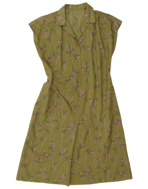 Abito a trapezio da donna vintage UK 14 verde medio floreale