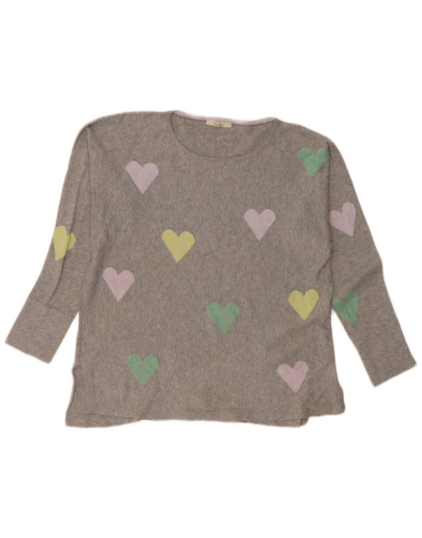 WHITE STUFF Maglione da donna con scollo a barca UK 14 Grande cuore di cotone grigio