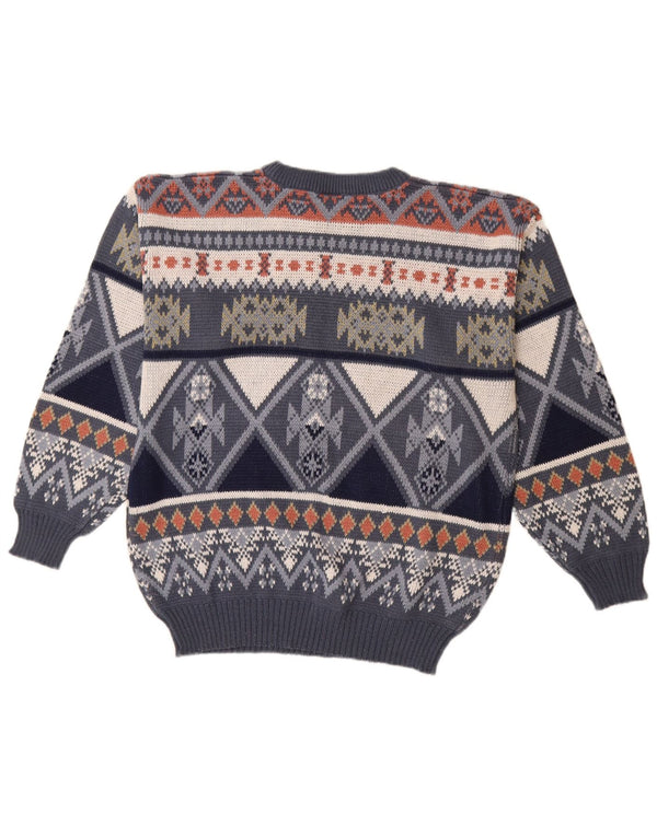Maglione girocollo da uomo VINTAGE IT 48/50 Medio Blu Navy Fair Isle