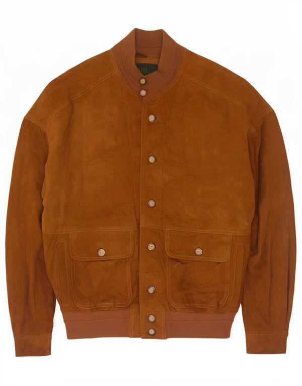 Giubbotto bomber in pelle scamosciata vintage da uomo UK 42 XL in pelle marrone