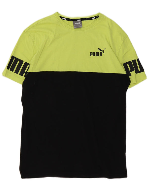 T-shirt grafica da uomo Puma Top Small in cotone color block nero