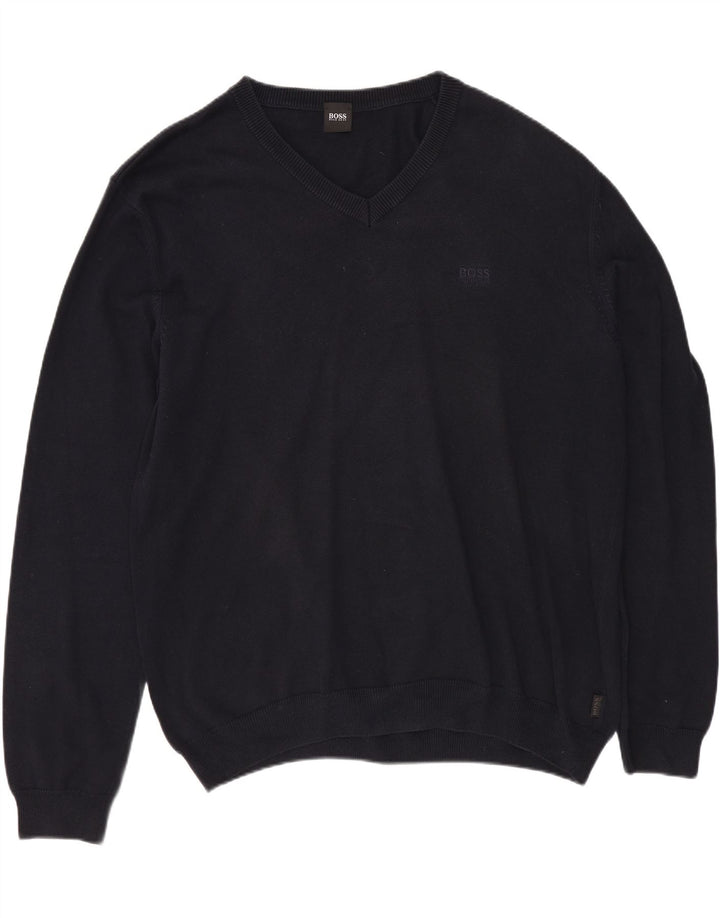 Maglione da uomo HUGO BOSS con scollo a V XL in cotone blu navy