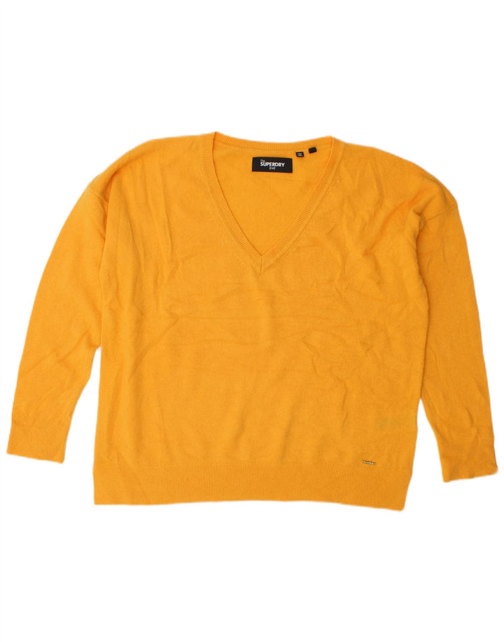 Maglione oversize da donna con scollo a V SUPERDRY UK 10 piccolo in lana gialla