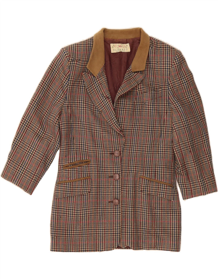 BLARNEY Womens 3/4 Sleeve 3 Button Blazer Jacket UK 14 Medium Brown Check Vintage Blarney and Second-Hand Blarney from Messina Hembry 