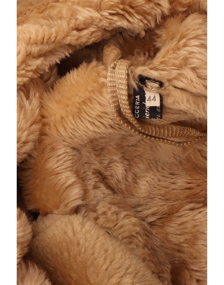 Cappotto in shearling vintage da donna IT 44 in pelle beige medio