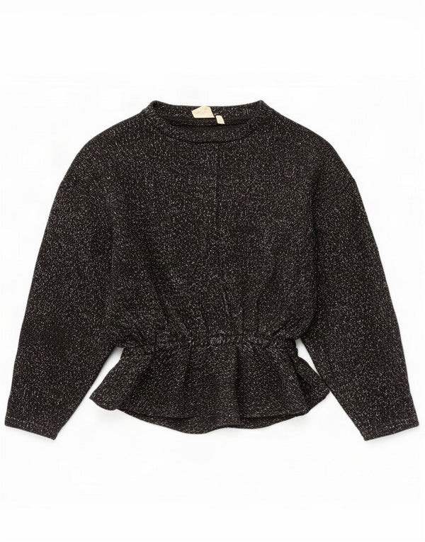 Maglione vintage da donna con scollo a barchetta UK 14 medio nero screziato