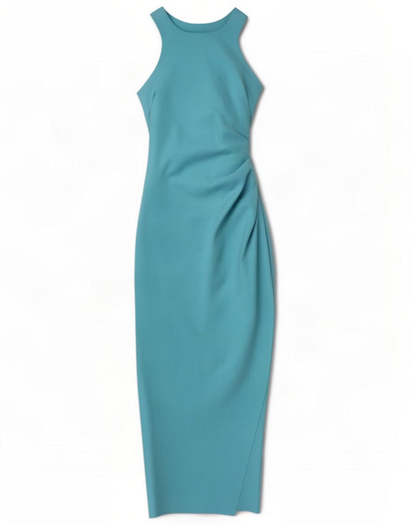 Abito maxi aderente senza maniche da donna Misha UK 6 XS poliestere blu