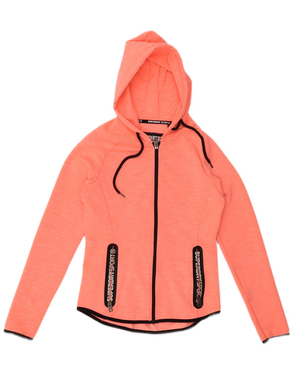 Felpa con cappuccio con zip grafica da donna SUPERDRY UK 8 piccola chiazzata arancione