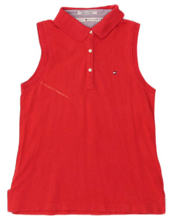 Polo senza maniche da donna Tommy Hilfiger UK 12 cotone rosso medio