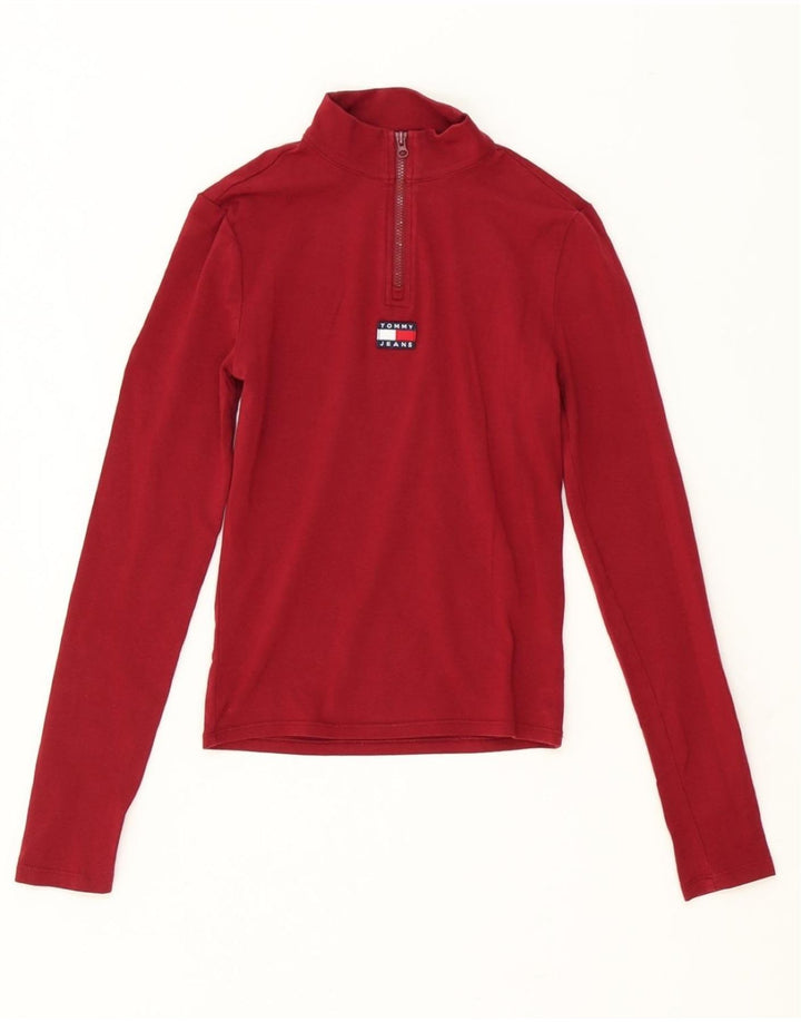 TOMMY HILFIGER Girls Zip Neck Pullover Tracksuit Top 9-10 Years XS Red Vintage Tommy Hilfiger and Second-Hand Tommy Hilfiger from Messina Hembry 