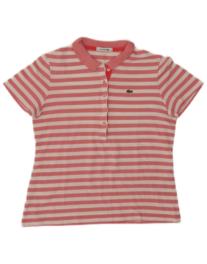 Polo da donna Lacoste taglia 40 cotone a righe rosa medio