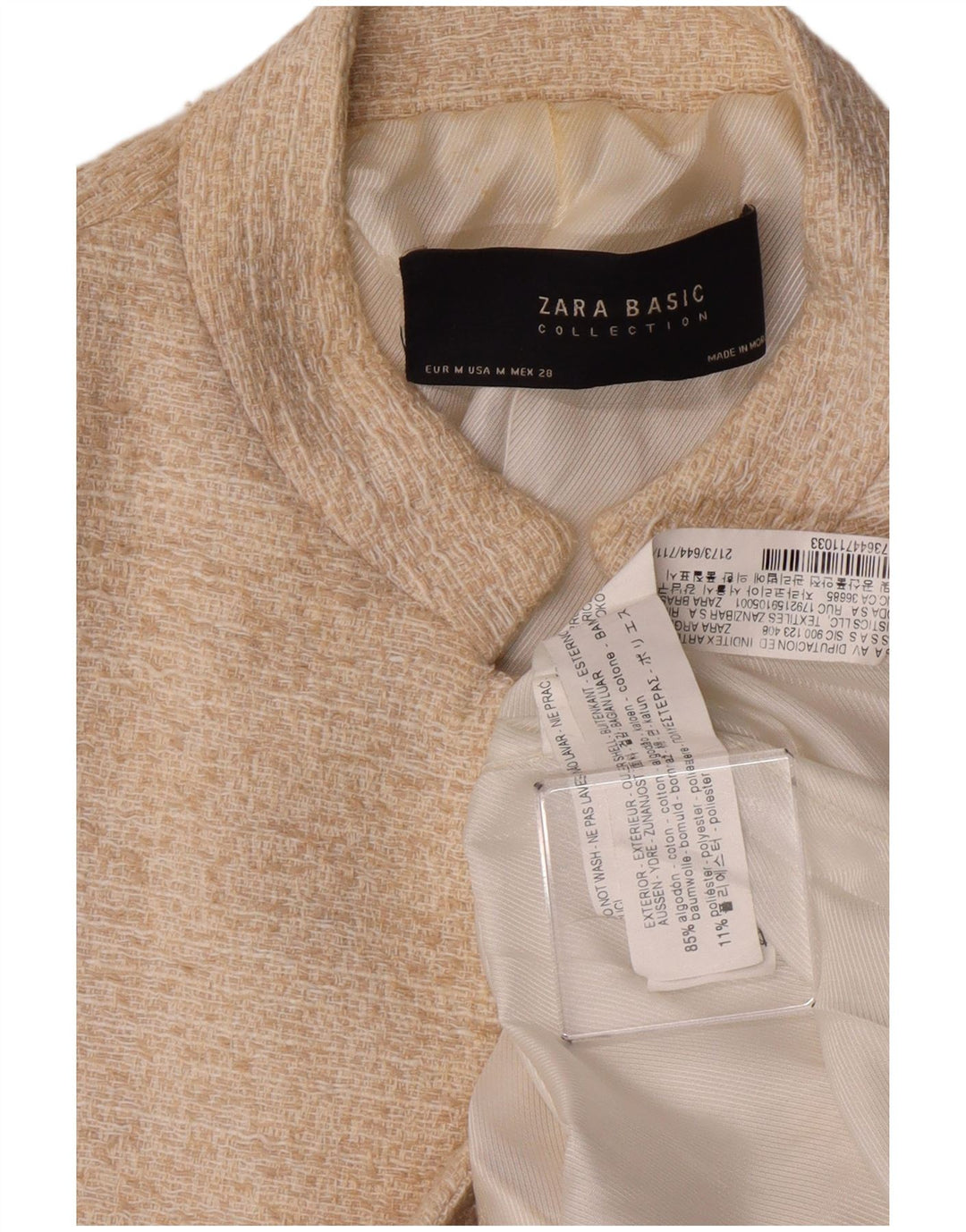 Giacca blazer aperta da donna ZARA UK 12 cotone bianco sporco medio