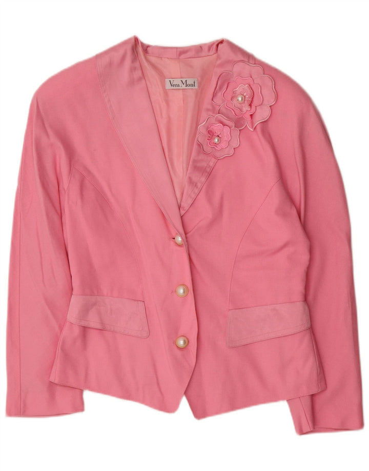 VERA MONT Giacca blazer a 3 bottoni da donna UK 14 Rosa medio floreale