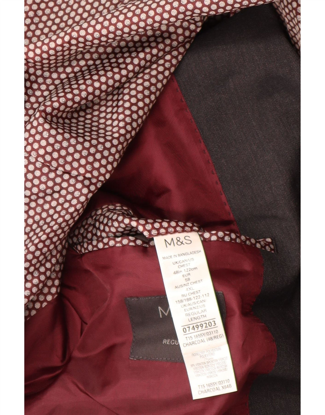 Giacca blazer da uomo a vestibilità regolare a 2 bottoni Marks & Spencer UK 48 4XL Grigia