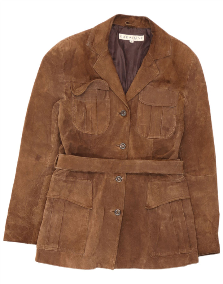 Giacca in pelle scamosciata da donna Zabaione UK 14 Large in pelle marrone