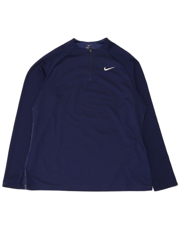 Nike Uomo Dri Fit Zip Collo Pullover Tuta Top XL Blu Navy Poliestere
