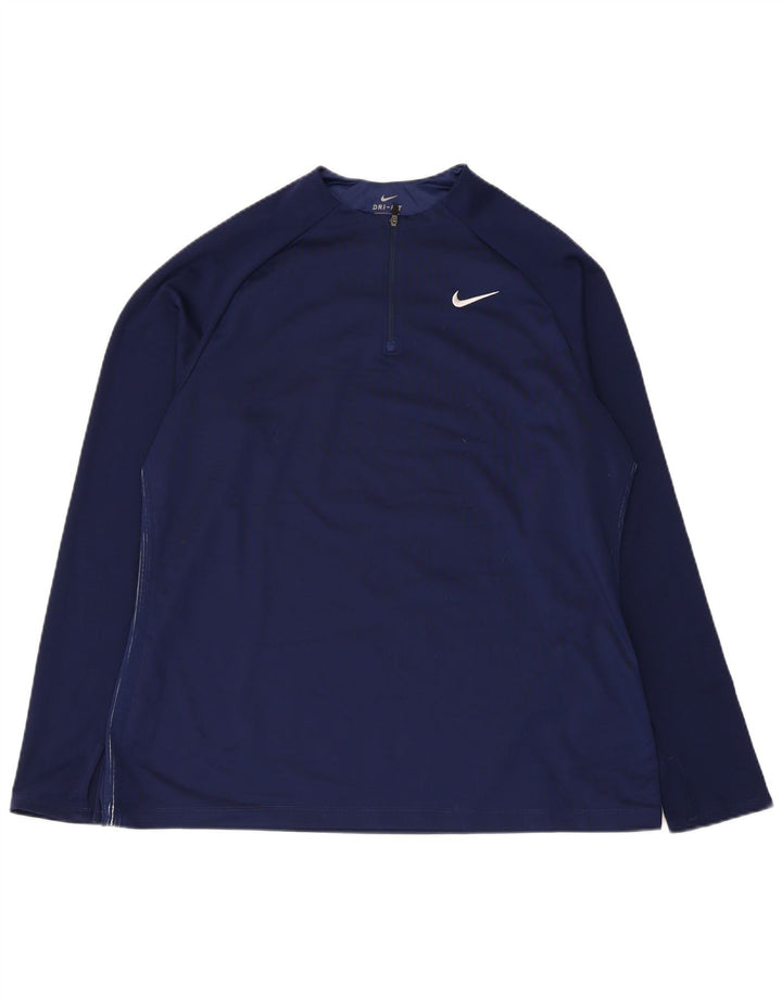 Nike Uomo Dri Fit Zip Collo Pullover Tuta Top XL Blu Navy Poliestere