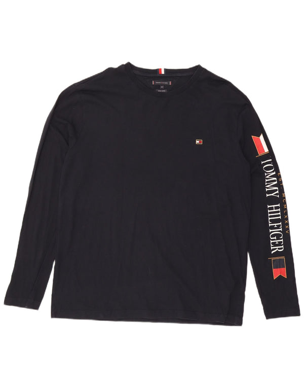 Tommy Hilfiger Top grafico da uomo alto manica lunga 2XL cotone blu navy