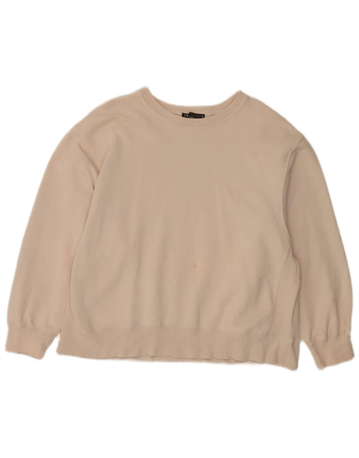 Felpa oversize da donna Zara, maglione UK 16, grande, cotone beige