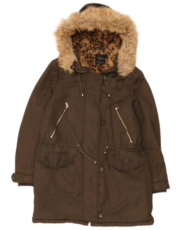 Giacca Parka Sherpa con cappuccio da donna Zara UK 14 medio cachi