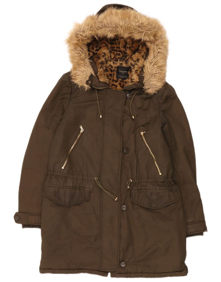 Giacca Parka Sherpa con cappuccio da donna Zara UK 14 medio cachi