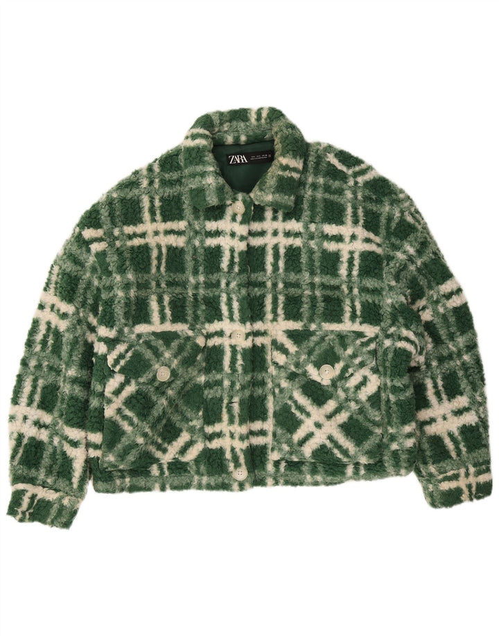 Giacca in pile oversize da donna Zara UK 14 Poliestere a quadri verdi grandi
