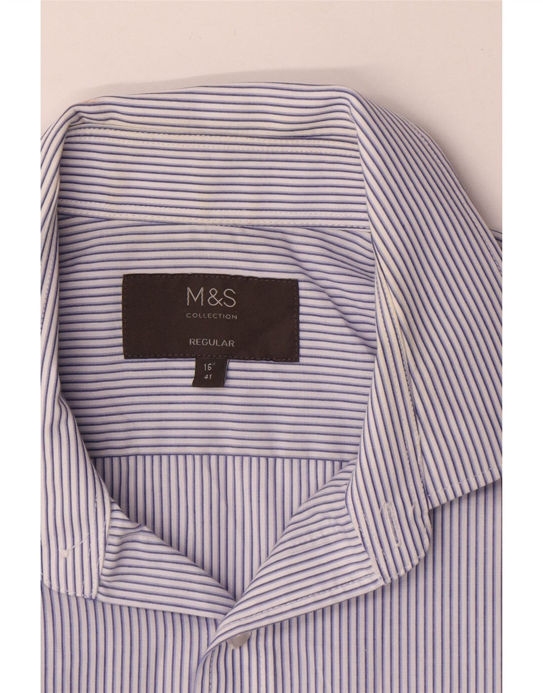 MARKS & SPENCER Camicia a maniche corte da uomo taglia 41 16 grande gessato blu
