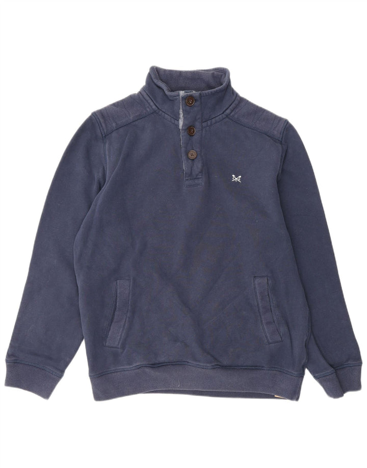 CREW CLOTHING Mens Button Neck Sweatshirt Jumper Medium Navy Blue Cotton