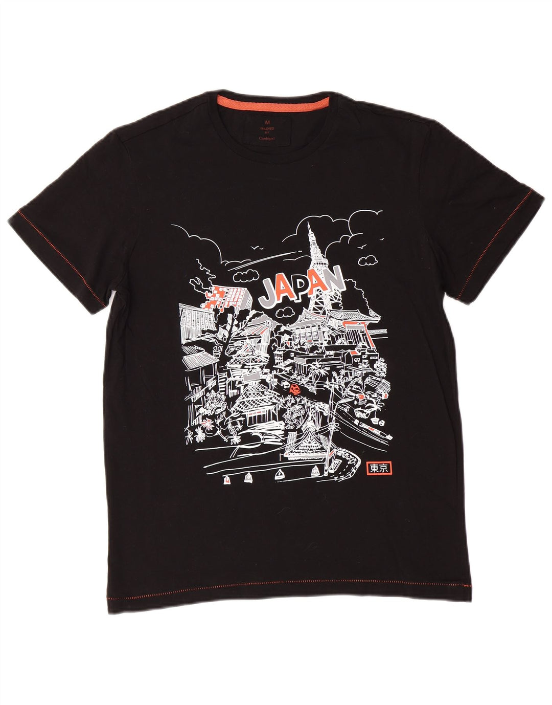 CONBIPEL Mens Tailored Fit Graphic T-Shirt Top Medium Black Cotton