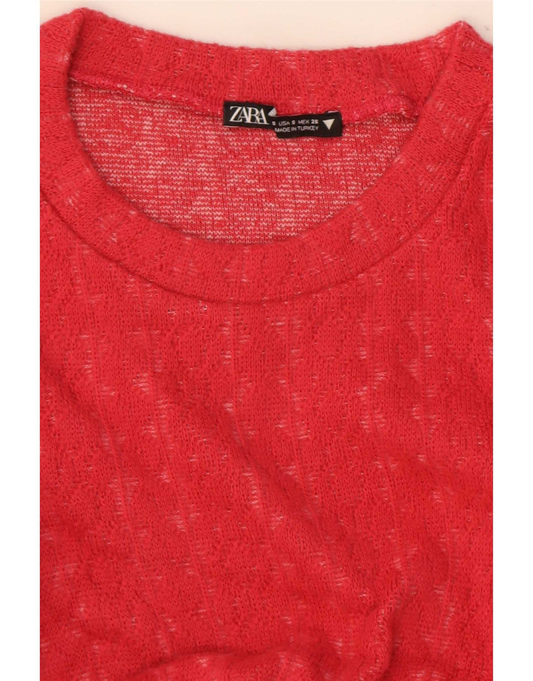 Zara Donna Top corto con volant sul davanti manica lunga UK 8 Small Rosso