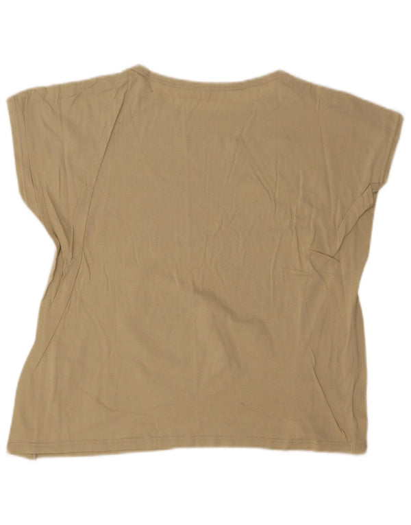 T-shirt grafica da donna vintage Top UK 16 grande cotone floreale kaki