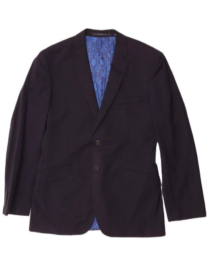 Giacca blazer da uomo a 2 bottoni Ted Baker US 40 Large in lana blu navy