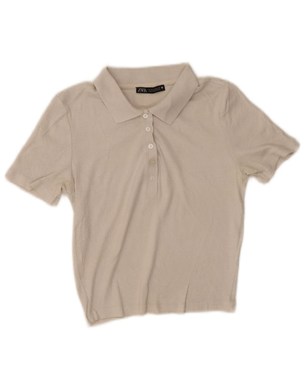 Polo corta da donna Zara UK 12 in cotone beige medio