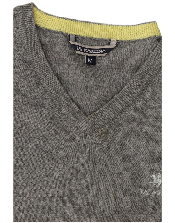 Maglione da uomo con scollo a V La Martina in cotone grigio medio
