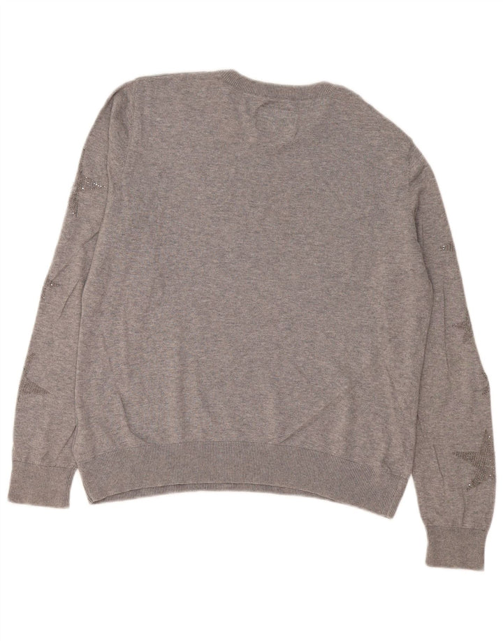 Maglione maglione girocollo da donna con motivo astratto Superdry UK 16 grande grigio