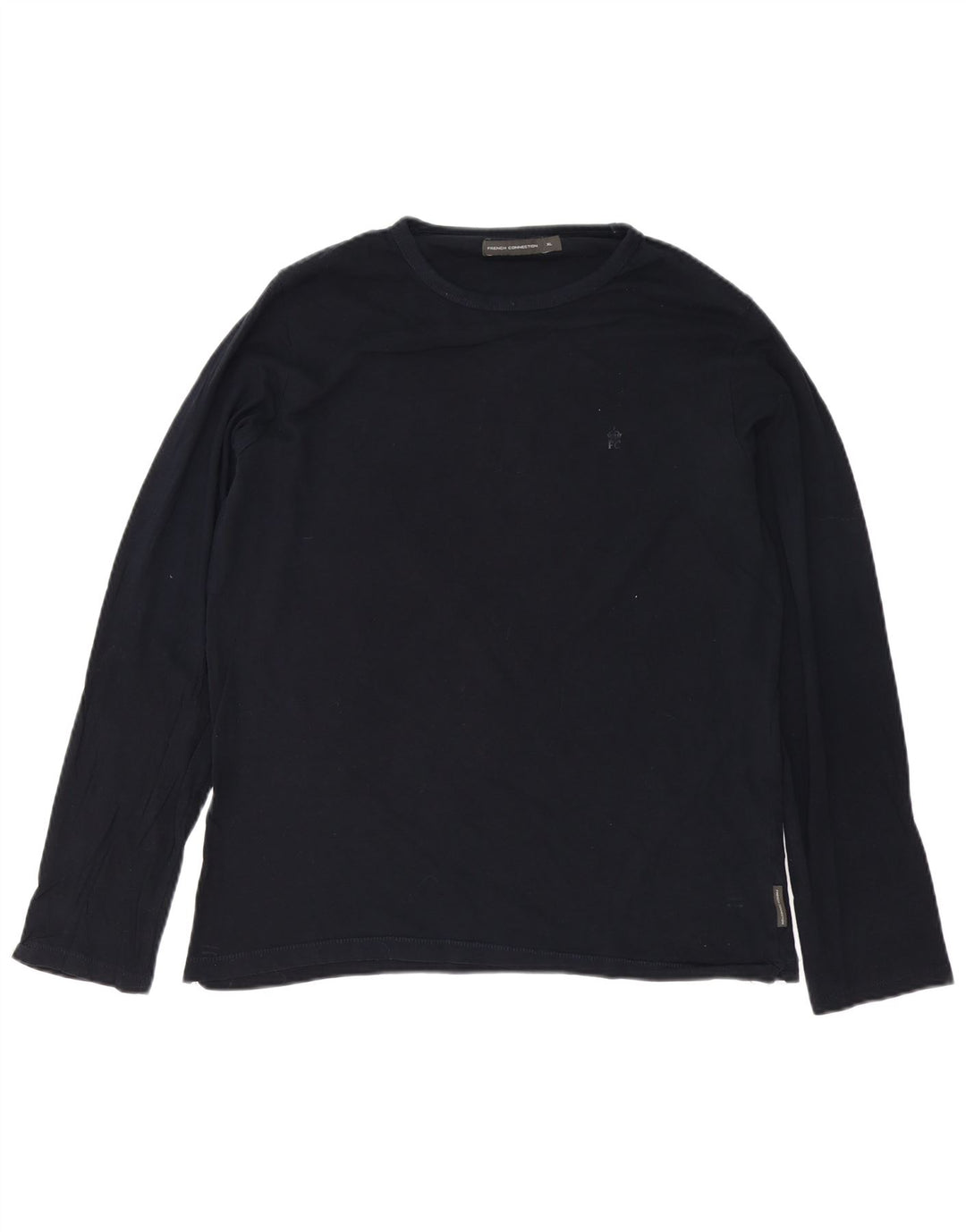 French Connection Top da uomo a manica lunga XL in cotone blu navy