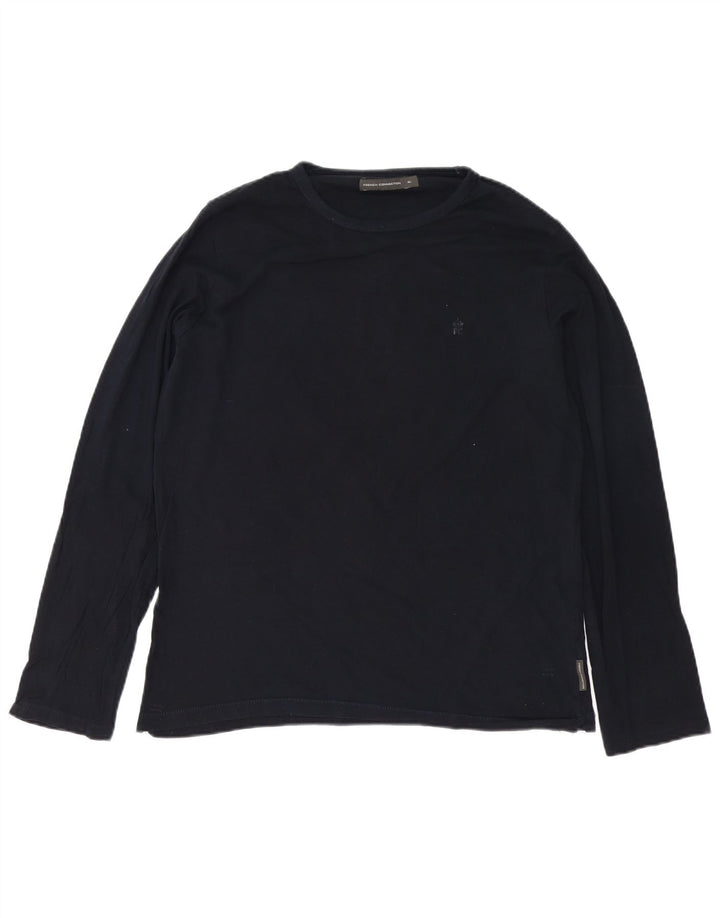 French Connection Top da uomo a manica lunga XL in cotone blu navy